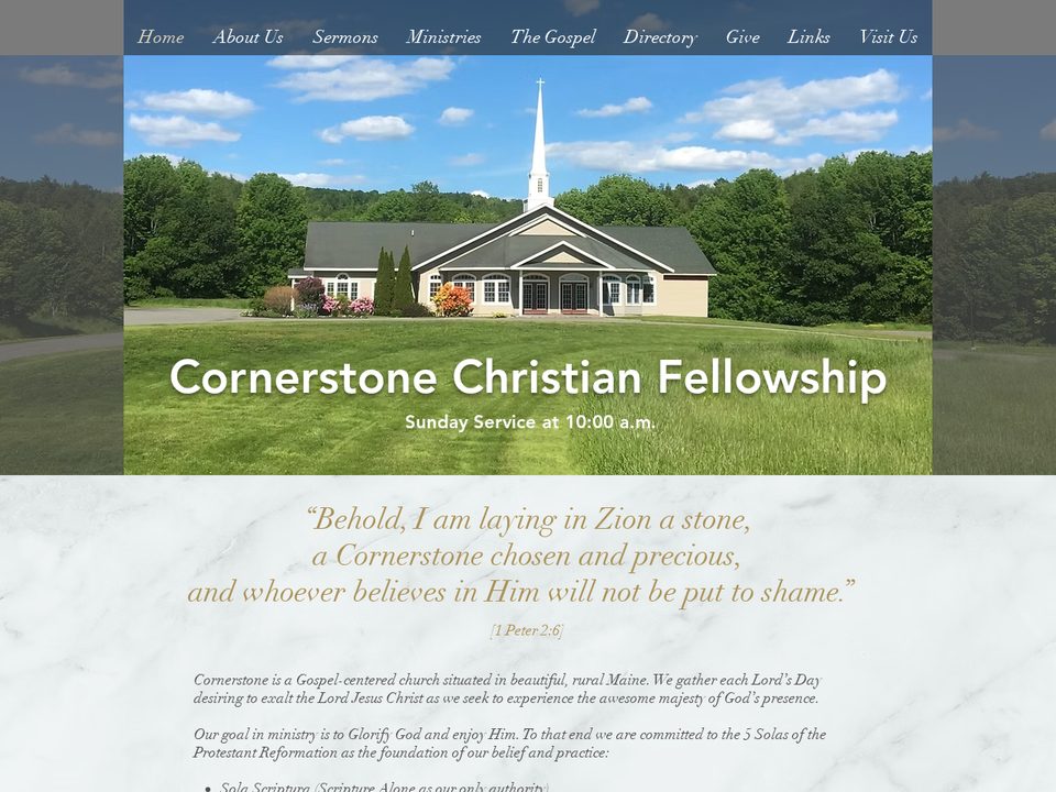 Cornerstone Christian Fellowship website homepage designed by Red Claw Media