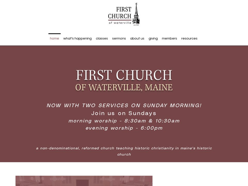 First Church Waterville website homepage designed by Red Claw Media